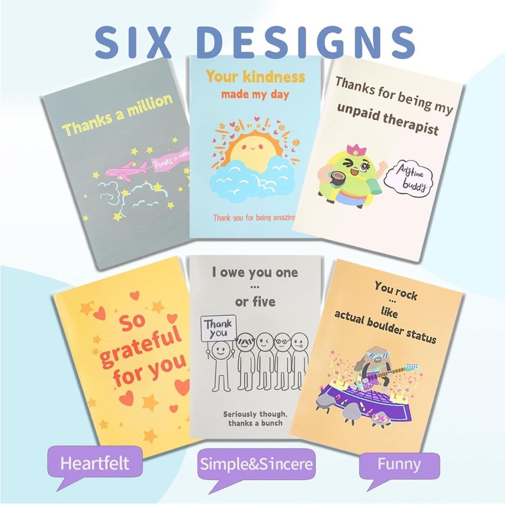 12 Pack Cute Thank You Cards w Envelopes Stickers 5x7 Blank NEW - Picture 2 of 7